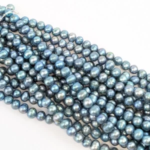 Silver Blue Pearl String, Off-Round, 7mm
