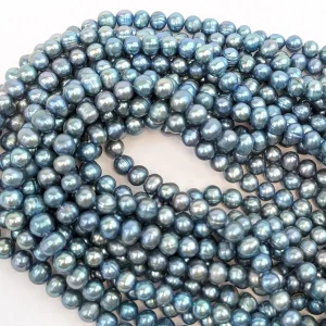 Silver Blue Pearl String, Off-Round, 7mm - Image 3