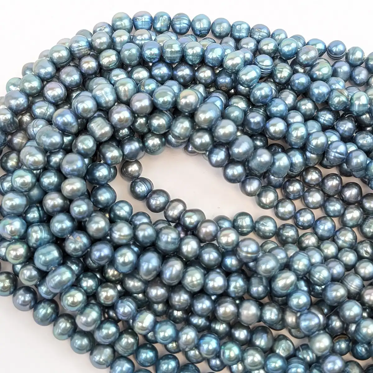 Silver Blue Pearl String, Off-Round, 7mm - Image 3