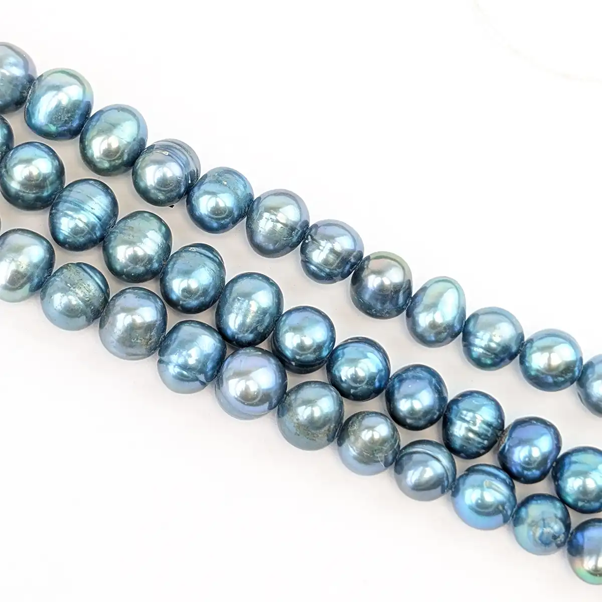 Silver Blue Pearl String, Off-Round, 7mm - Image 4