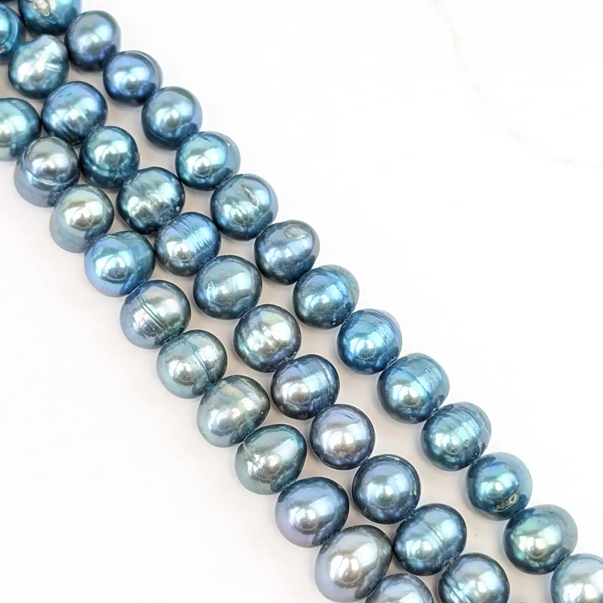 Silver Blue Pearl String, Off-Round, 7mm - Image 6