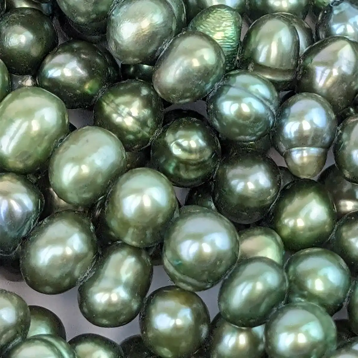 Forest Green Pearl String, Off-Round, 5mm - Image 3