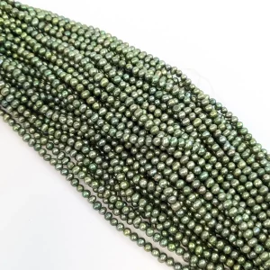 Forest Green Pearl String, Off-Round, 5mm - Image 5