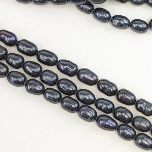 Blue-Black Rice Pearl String, 6mm - Image 5