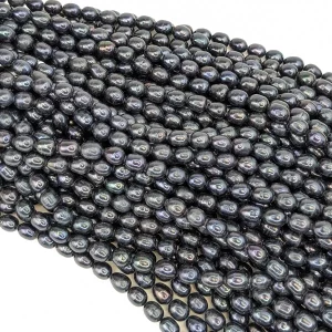 Alternative view of 7x9mm Freshwater Dark Blue Black Pearl String