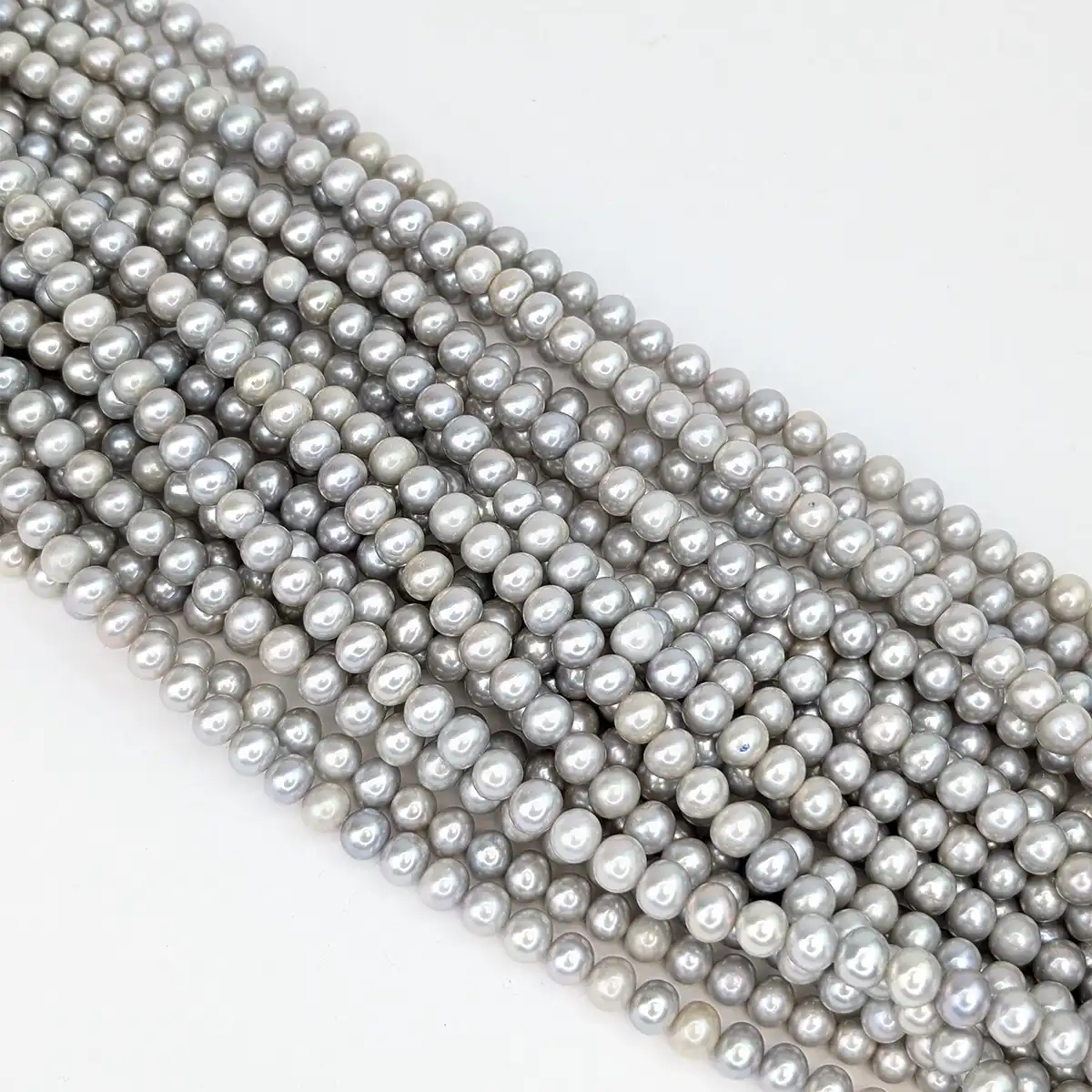 Silver Oval Freshwater Pearl String - 7mm - Image 2