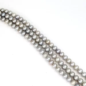 Silver Oval Freshwater Pearl String - 7mm - Image 4