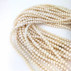 Oval White Pearl String - 7mm Freshwater - Image 3