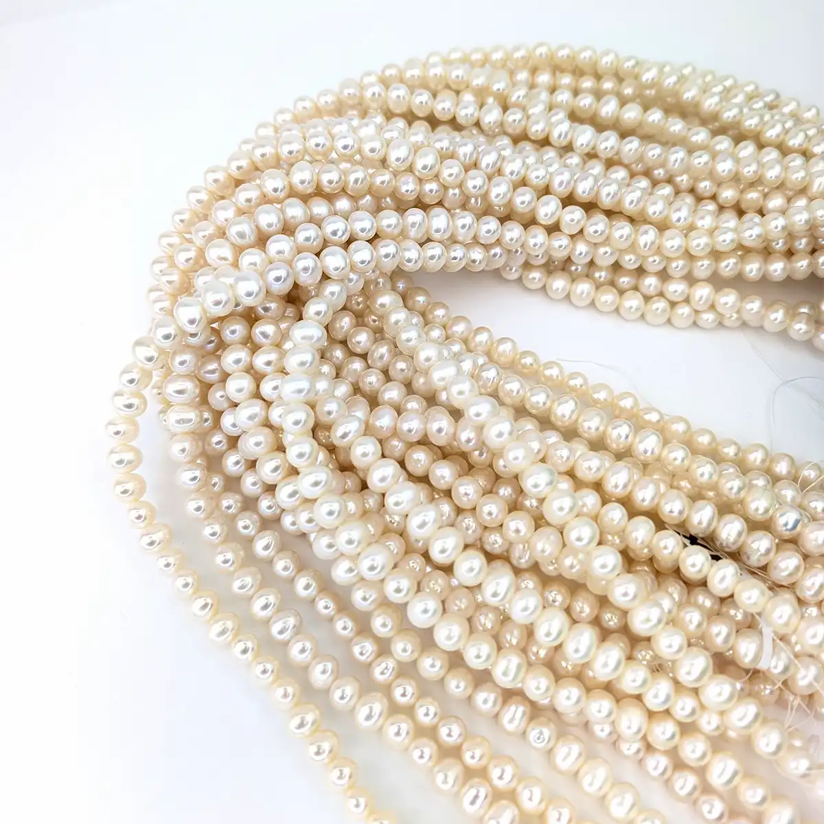 Oval White Pearl String - 7mm Freshwater - Image 3