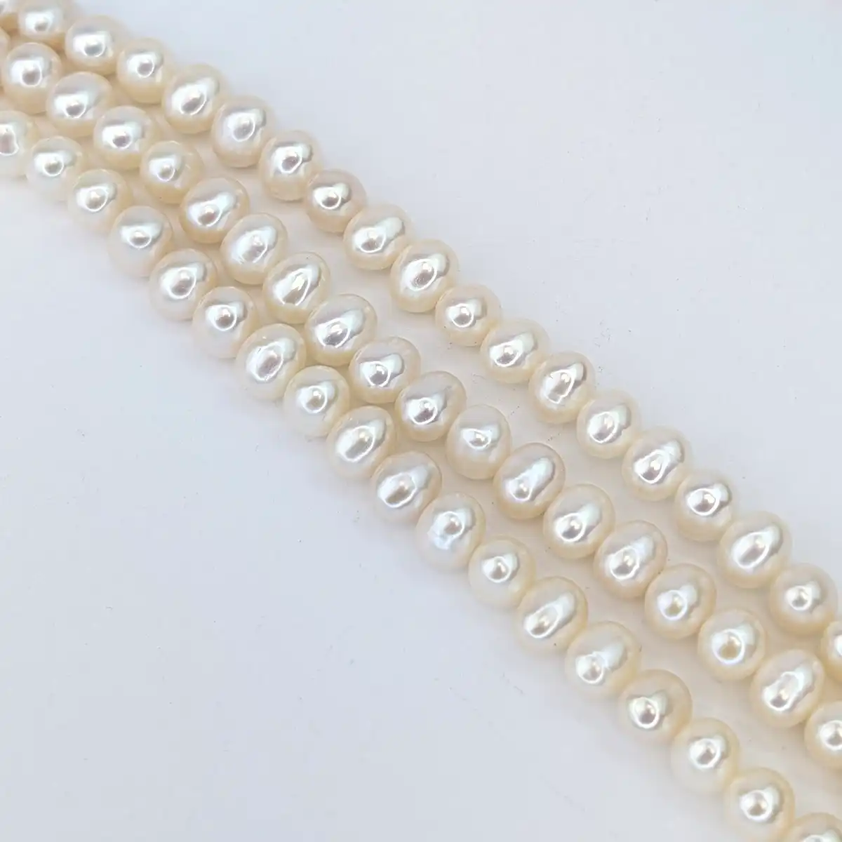Oval White Pearl String - 7mm Freshwater - Image 4