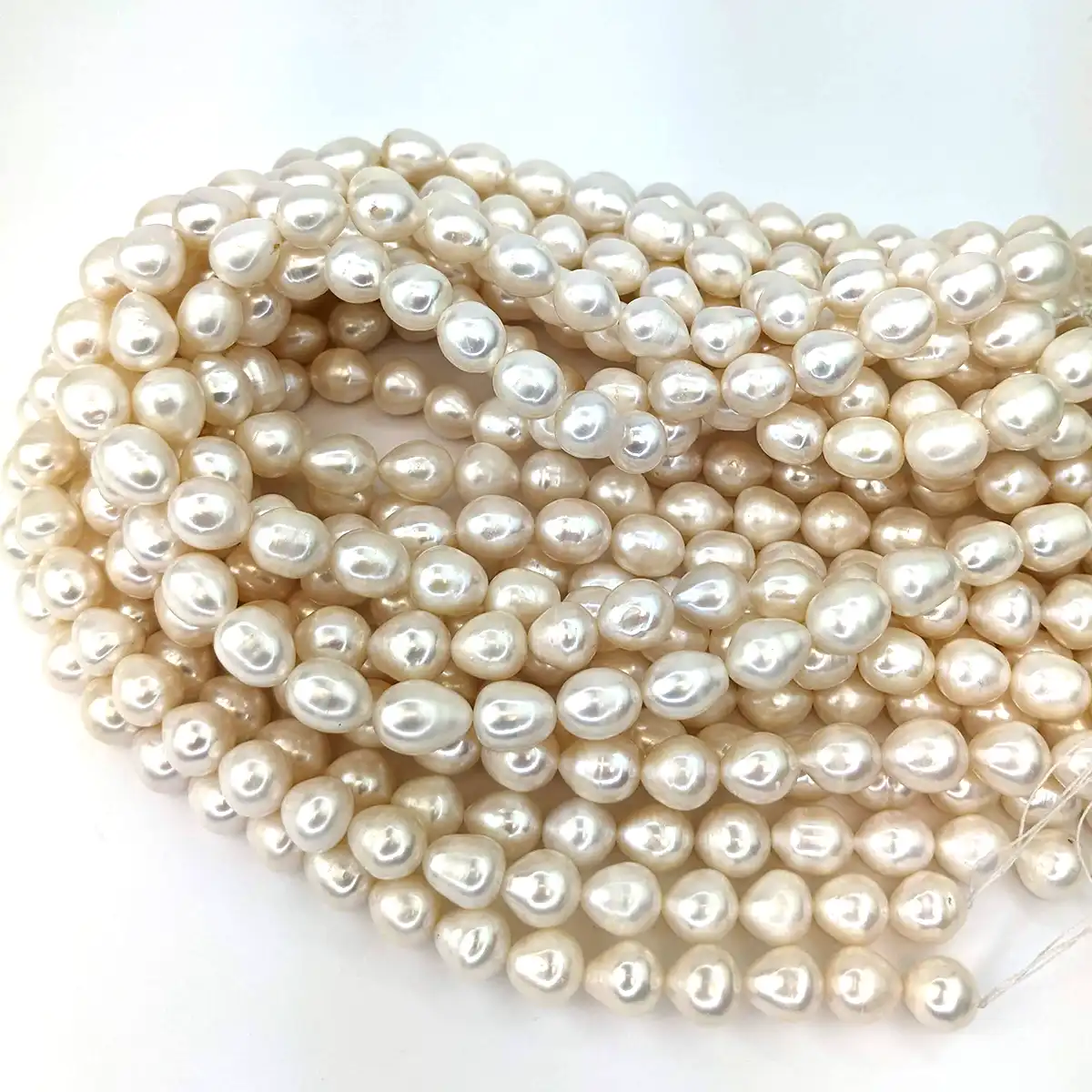 Baroque Teardrop Pearl String - White Freshwater 10mm string - Image 2
