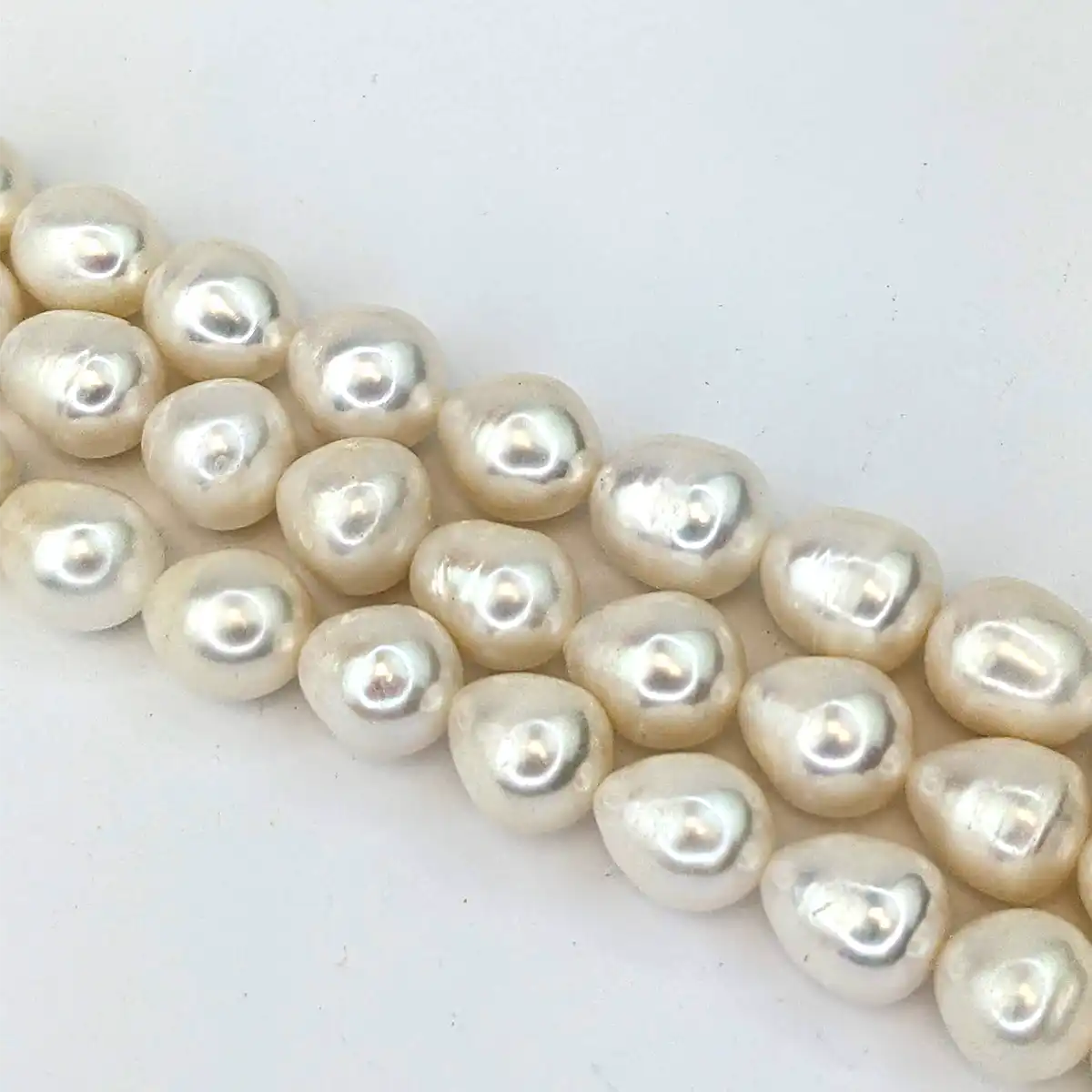 Baroque Teardrop Pearl String - White Freshwater 10mm string - Image 3
