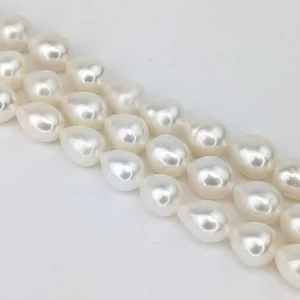 Freshwater Teardrop Rice Pearl String 9mm White
