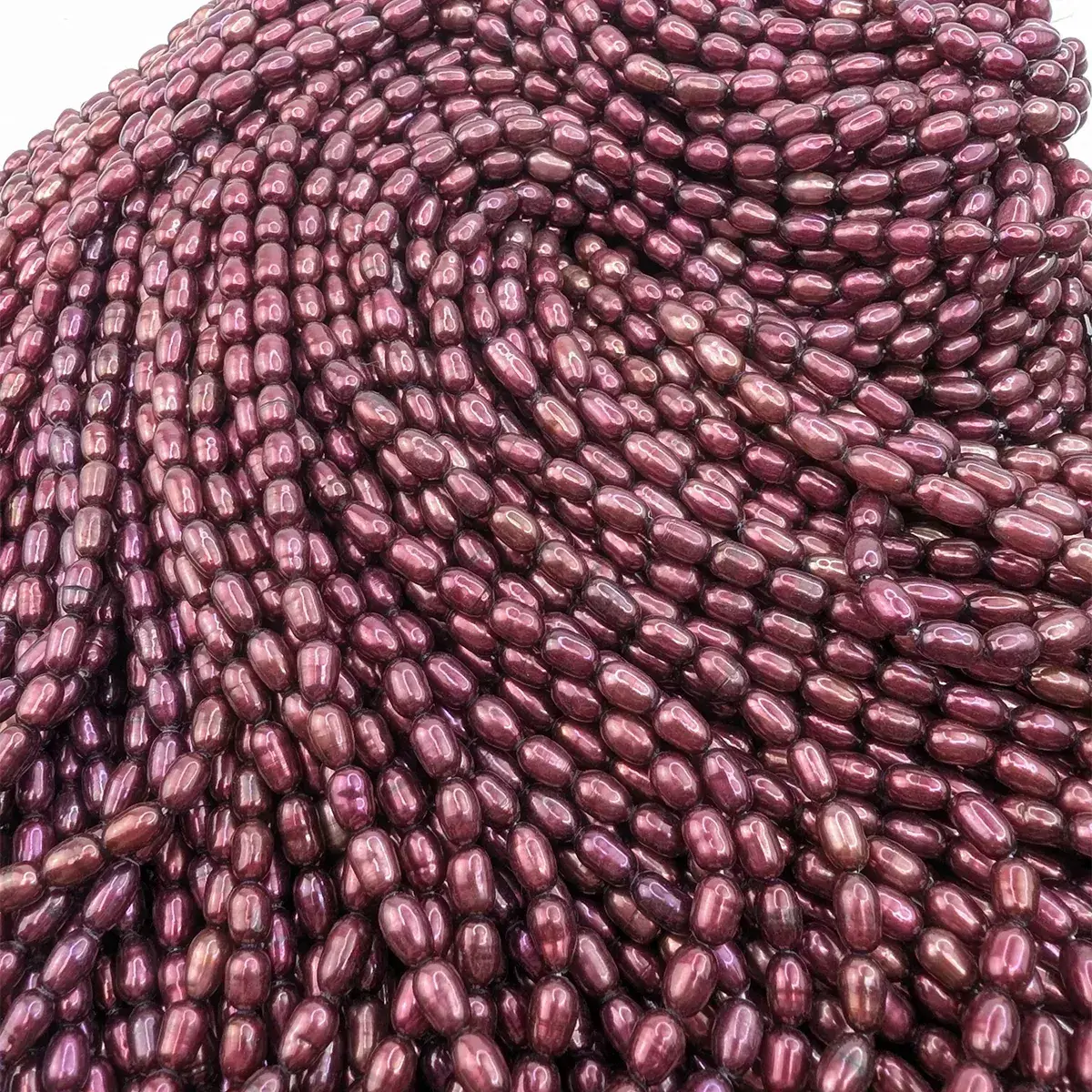 4mm Freshwater Rice Pearls, Cerise - Image 3