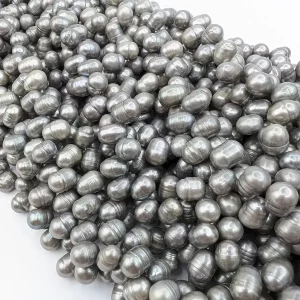 Silver-Grey Oval Pearls, Side-Drilled - Image 2