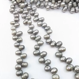 Silver-Grey Oval Pearls, Side-Drilled - Image 3
