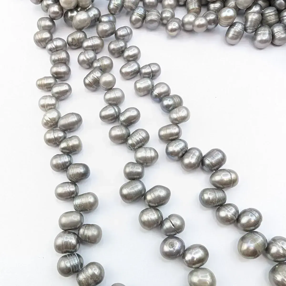 Silver-Grey Oval Pearls, Side-Drilled - Image 3