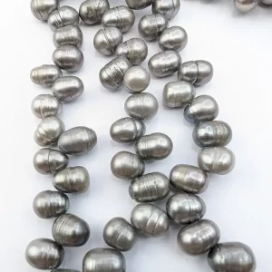 Silver-Grey Oval Pearls, Side-Drilled