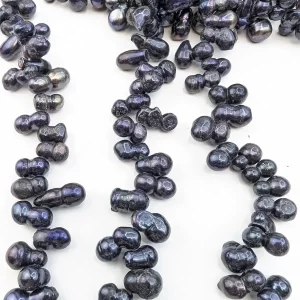 Silver-Blue Peanut Pearls, Side-Drilled