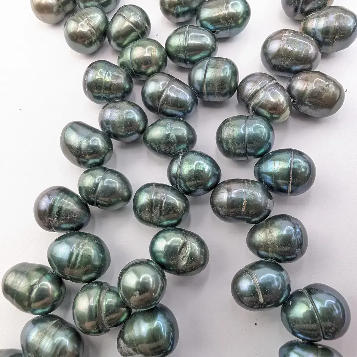 Green Side-Drilled Oval Pearls - Image 2