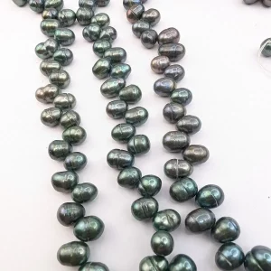 Green Side-Drilled Oval Pearls