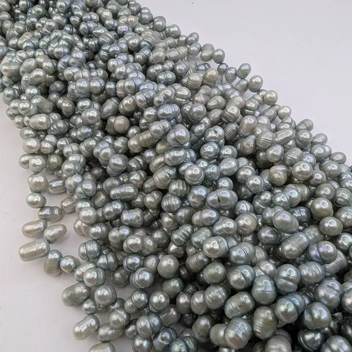 Aqua-Green Oval Pearls, Side-Drilled - Image 4