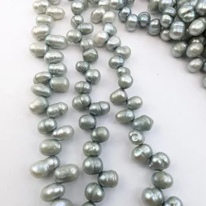 Aqua-Green Oval Pearls, Side-Drilled - Image 3