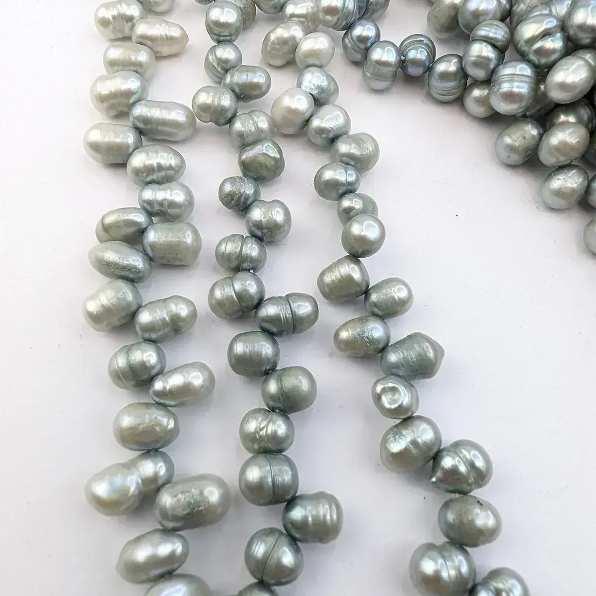 Aqua-Green Oval Pearls, Side-Drilled - Image 3