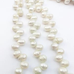 Alternative view of Side-Drilled Baroque Oval Pearls, White