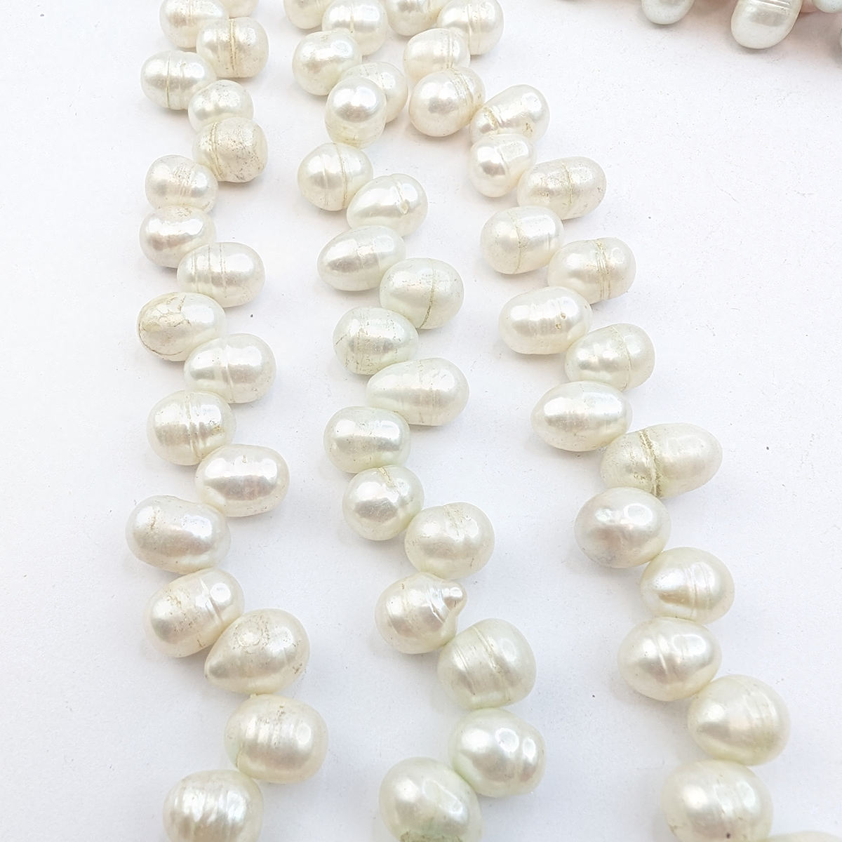 Side-Drilled Baroque Oval Pearls, White - Image 2