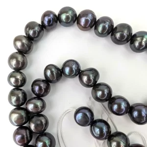 9mm Freshwater Semi-round Pearl string, Peacock Black - Image 3