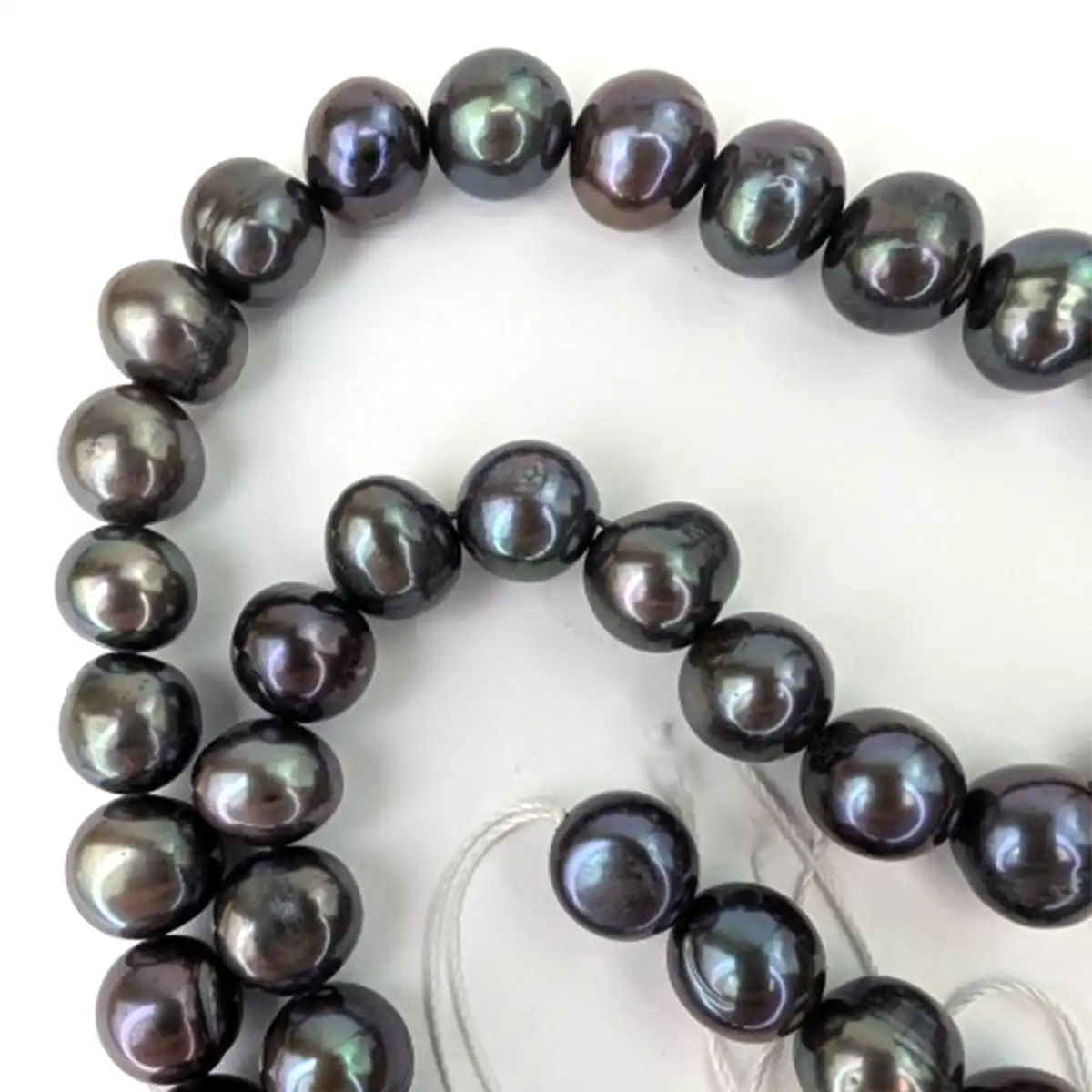 9mm Freshwater Semi-round Pearl string, Peacock Black - Image 3