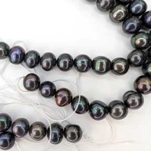 9mm Freshwater Semi-round Pearl string, Peacock Black - Image 5