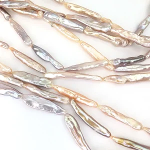 End-drilled Biwa Stick Pearls, Lilac-Pink - Image 2