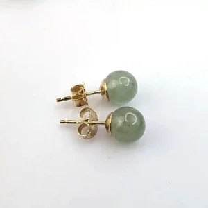 Natural green jade studs on 9k gold - Image 5