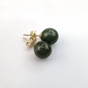 Natural green jade studs on 9k gold - Image 4