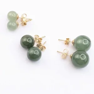 Natural green jade studs on 9k gold